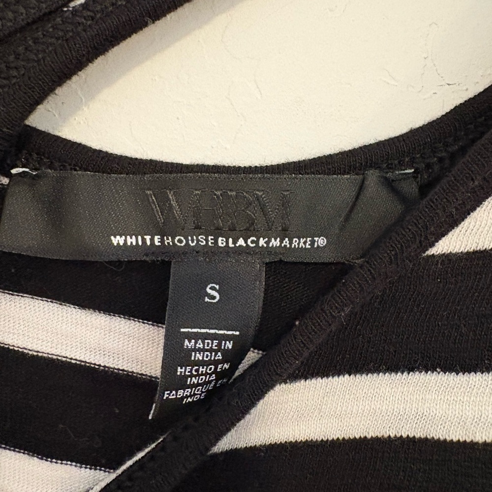 White House Black Market Striped Crisscross Back Scoop Neck Short Sleeve Top - Picture 2 of 5